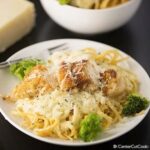 plate of parmesan crusted chicken Alfredo